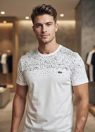 Фирменная белая футболка lacoste с принтом (оригинал)