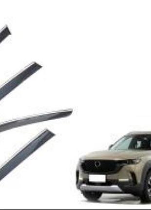 Дефлекторы окон (ветровики) mazda cx-50 2022 из нержавеющей черной стали (hawk)