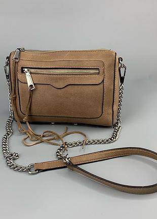 Шкіряна сумка кросбоді rebecca minkoff mini mac оригінал бежева сумка на ланцюжку