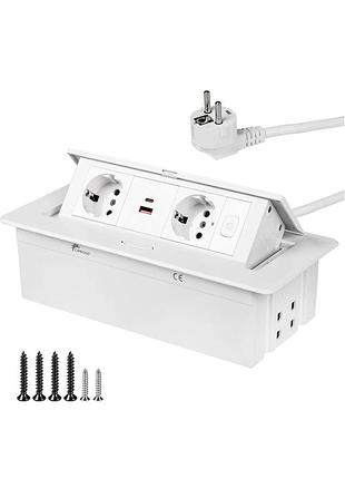 Встраиваемый блок розеток в столешницу pop-up (2 розетки + usb + type-c) 3600w