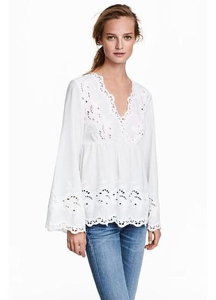 Біла блуза туніка з вишивкою h&m 100% бавовна розмір s