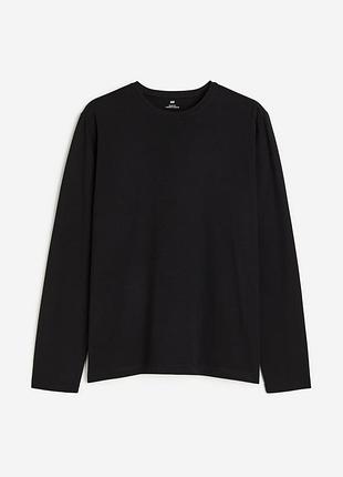 Футболка-лонгслів бавовняна трикотажна для чоловіка h&m slim fit 0569984-001 s чорний