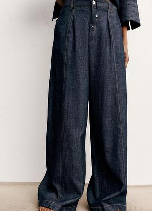 Джинсовые широкие брюки брюки из льна,р. l zara