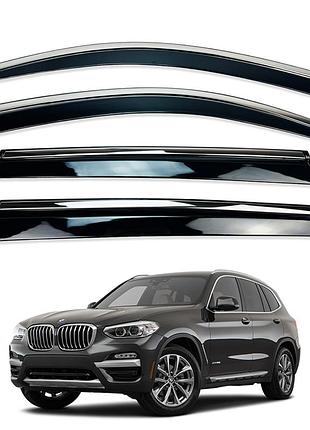 Дефлекторы окон (ветровики) bmw x3 2018-2021 нерж. з хром полоскою (hawk)