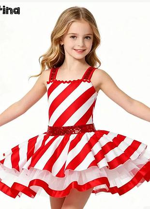 Новорічний костюм цукерки / сукня-купальник льодяник (candy cane) для танців та свят 6р.
