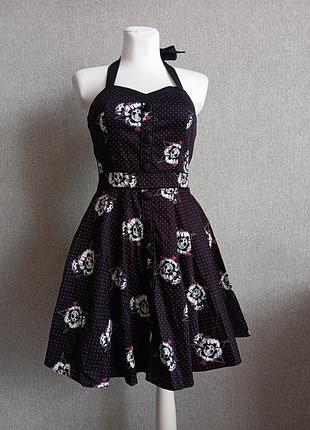 Готична альтернативна сукня jawbreaker у стилі pin-up / рокабілі  з черепами 💀🖤🕷️