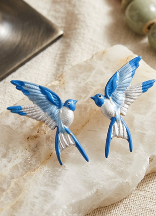 Сережки-ластівки з художнім розписом (нержавіюча сталь)