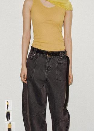 Джинсы zara карго barrel leg коричневые укороченные