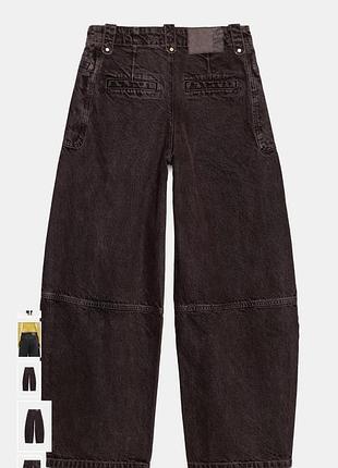 Джинсы zara карго barrel leg коричневые укороченные 6