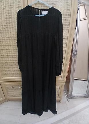 Макси черное платье прозрачное с ярусной юбкой, asos, р. м 2