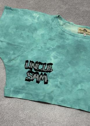Вінтажна укорочена футболка uncle sam acid wash з трайбл принтом / crop top 2