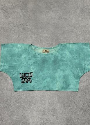 Вінтажна укорочена футболка uncle sam acid wash з трайбл принтом / crop top