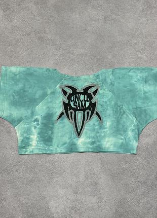 Вінтажна укорочена футболка uncle sam acid wash з трайбл принтом / crop top 4