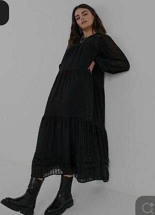 Максі чорна сукня прозора з ярусною спідницею, asos, р. м