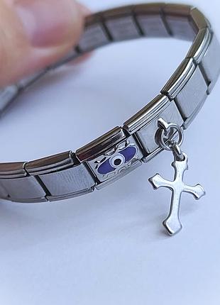Сегментный браслет из нержавеющей стали с турецким глазом и крестиком в защиту и удачу 2