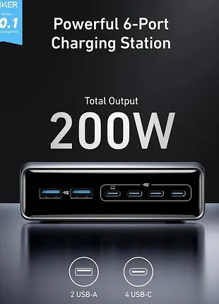 Зарядное устройство anker prime charger 6 ports gan 200w 4