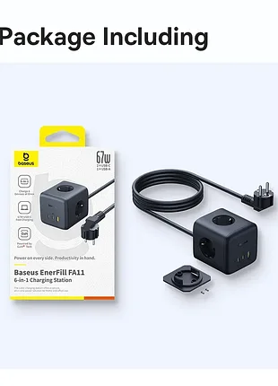 Зарядное baseus gan 67w с розетками 220 enerfill fa11 cube power strip