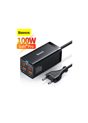Сетевое зарядное устройство baseus gan3 pro desktop fast charger qc4.0 +pd3.0 100w 2usb+2type-c 5a + кабель baseus type-c to type-c 100w 20v/5a 1м черн
