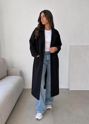 Чорне вовняне пальто zara оверсайз xs/s довге 110 см