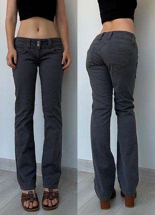 Брюки джинсы серые графитовые pepe jeans низкая талия посадка 38 m vintage y2k винтаж клеш flared bootcut 2000ые