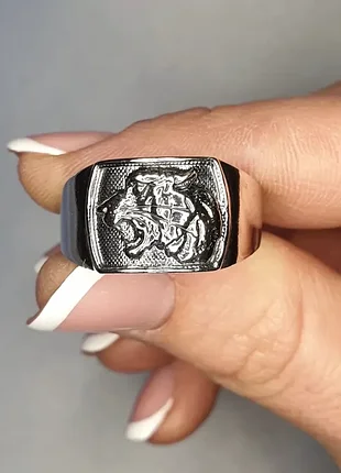 Мужское серебряное кольцо, кольца, печать тигр (пантера), проба 925, размер 21
