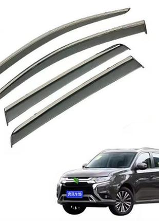 Дефлекторы окон (ветровики) mitsubishi outlander 4pcs 2013 з нержавіючої чорної сталі (hawk)