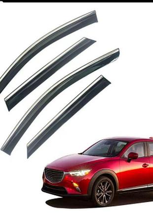 Дефлекторы окон (ветровики) mazda cx-3 2016+ нерж. з хром полоскою (hawk)