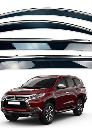 Дефлекторы окон (ветровики) mitsubishi pajero sport / montero sport 2016+ нерж. з хром полоскою (hawk)