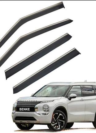 Дефлекторы окон (ветровики) mitsubishi outlander 2022 з нержавіючої чорної сталі (hawk)
