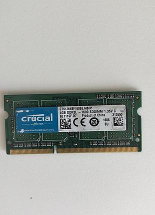 Пам'ять crucial 4gb ddr3-1600 so-dimm pc3l-12800s 1.35/1.5v (ct51264bf160bj)