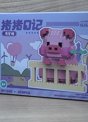 Мини-конструктор пиксельный свинка 3d-фигурка из микро-блоков, коллекционный конструктор bricks (забор)
