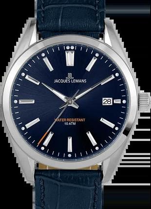 Годинник чоловічий jacques lemans derby 1-1859c сталевий корпус wr 100 м синій циферблат