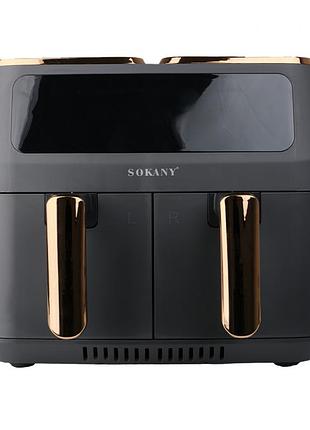 Аерогриль-фрітюрниця sokany на 8 літрів 2 відділення сіра skzg8030g