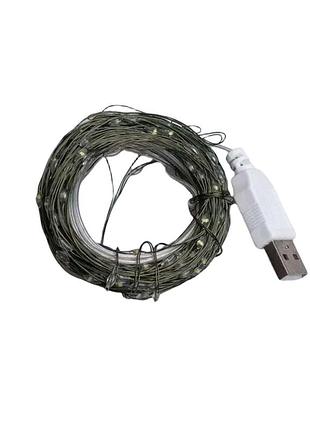 Гірлянда роса 20 метрів usb на 200 led світлодіодів крапля на зеленому дроті біла usb200l20mgw