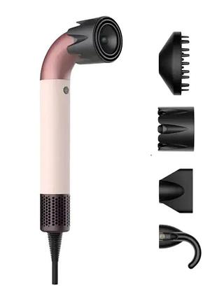 Фен стайлер super hairdryer мультистайлер 1600 вт прибор для волос с холодным горячим воздухом 4 насадки розовый hp-3p