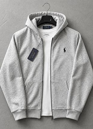 Качественное зип-худи polo ralph lauren серого цвета, серая зипка поло ральф лорен, стильная кофта на молнии поло xl