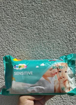Детские влажные салфетки lupilu sensitive 100 шт (80+20) – без спирта, для новорожденных и чувствительной кожи