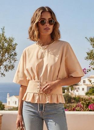 Бежевая блузка с вшитым корсетным поясом на шнуровке р.14 h&amp;m