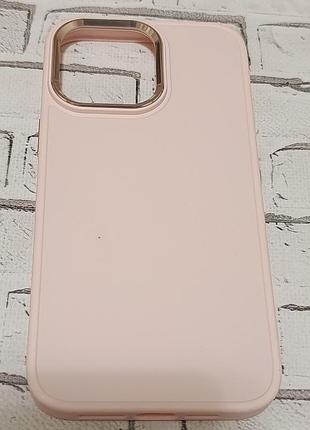 Чохол для iphone 14 pro max silicone case soft touch з металевою рамкою камери, рожевий