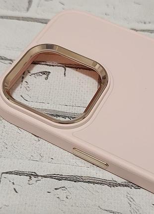 Чехол для iphone 14 pro max silicone case soft touch с металлической рамкой камеры, розовый 2