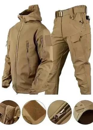 Костюм софтшел gwild койот soft shell на флисе, демисезонный тактический мужской комплект