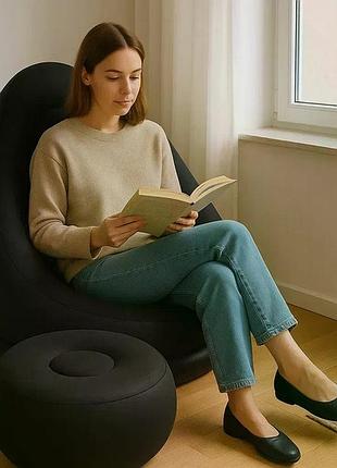 Надувное кресло с пуфиком air sofa air, надувное кресло с пуфиком для расслабления ql-59