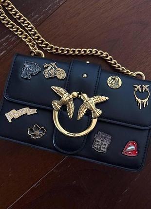 Pinko mini love bag one simply with enamel pin black [оригінальна коробка]