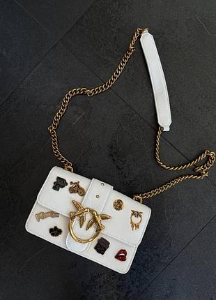Pinko mini love bag one simply with enamel pin white [оригінальна коробка]