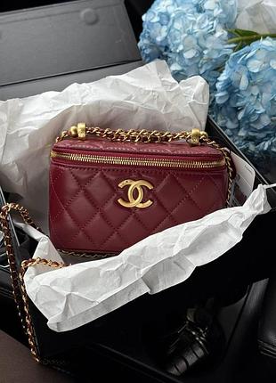 Chanel classic red lambskin pearl crush vanity bag gold