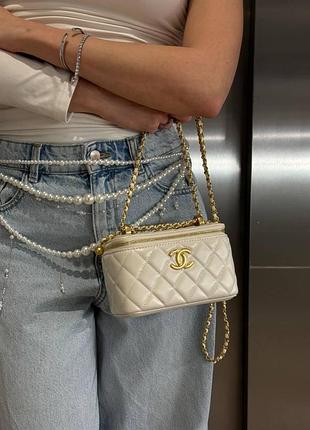 Chanel classic lambskin pearl crush vanity bag cream/gold [оригинальная магнитная коробка]