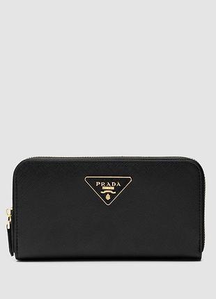 💵 prada leather round zippy long wallet nero black