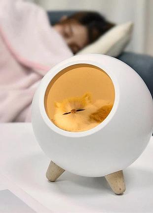 Креативный портативный детский ночник котик в домике cat house белый светильник с регулировкой яркости cr-95