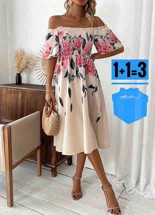 🥰 міді сукня в квітковий принт shein l на резинці