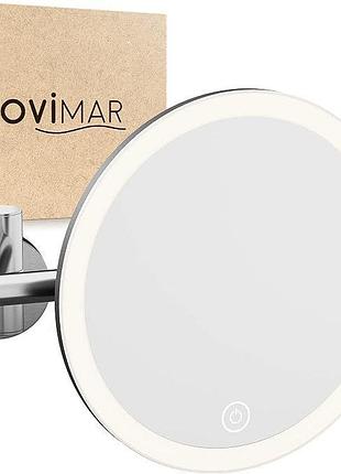Дзеркало косметичне vorupor silver з підсвічуванням акумуляторні настінний монтаж без свердління у ванній кімнаті 5-кратне